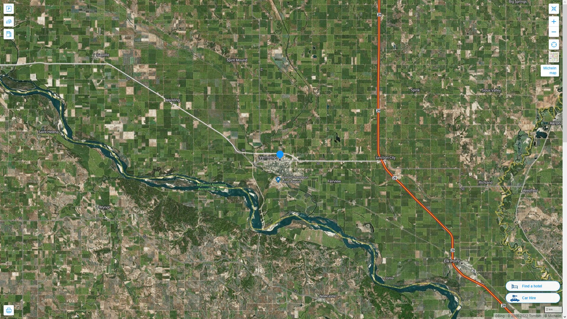 Vermillion South Dakota Highway and Road Map with Satellite View